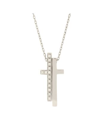 Split Cross Pendant Necklace 18K White Gold and Diamonds