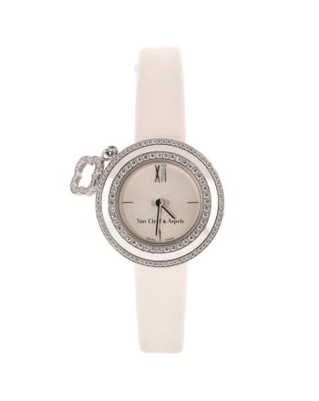 Charms Two Row Quartz Watch White Gold and Satin with Diamond Bezel and Mother of Pearl 25