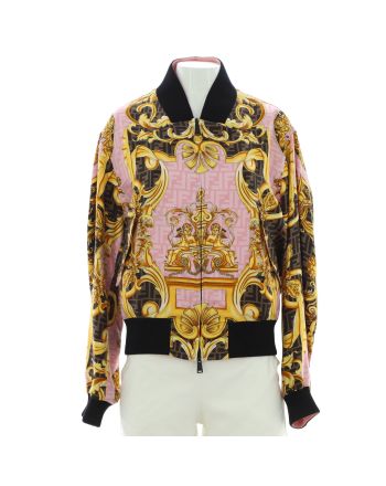 x Versace Fendace Men's Reversible Bomber Jacket Printed Zucca Silk